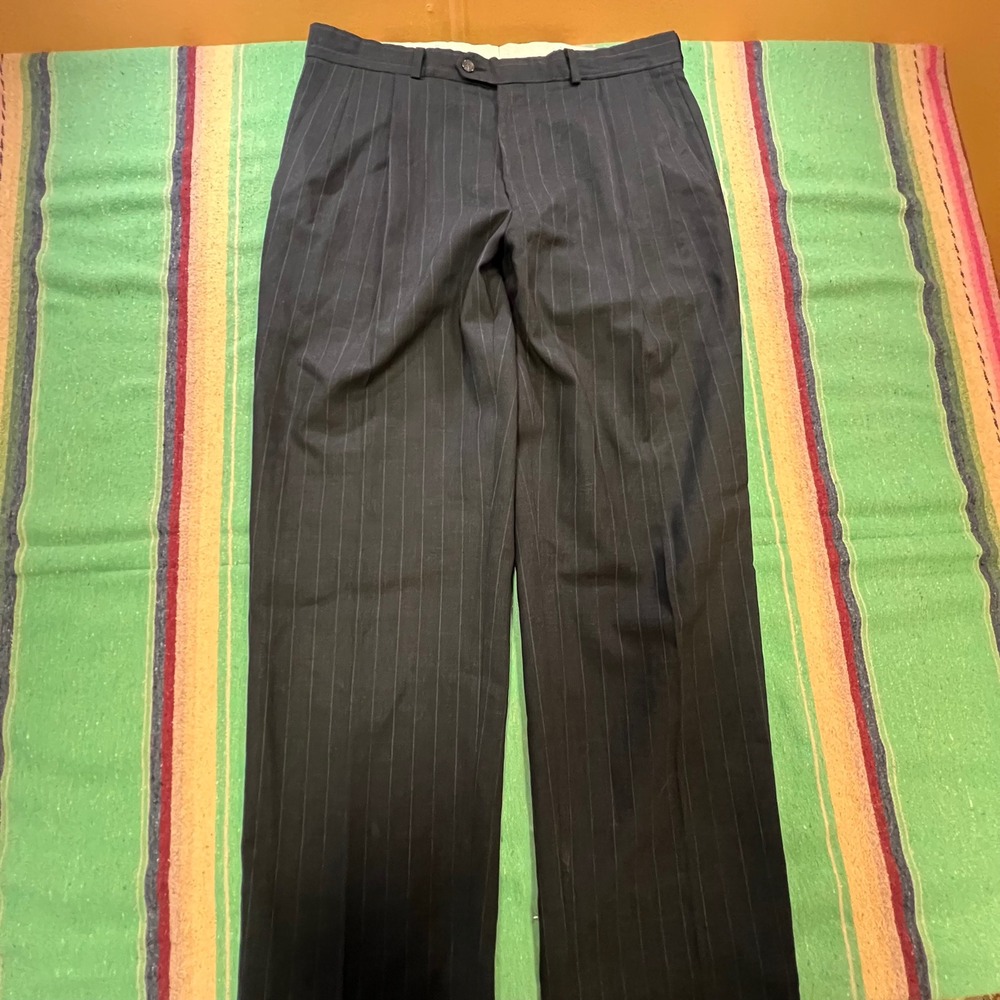 Vintage Pleated Dress Pants Mens 34x31 Black Pinstripe Trousers Vintage Slacks